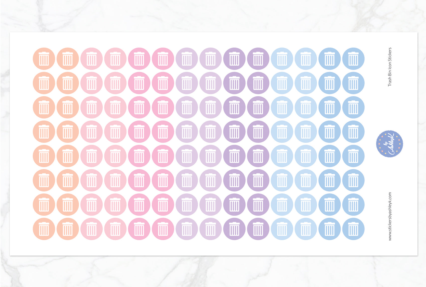 Trash Bin Icon Round Stickers - Pastel Sunset