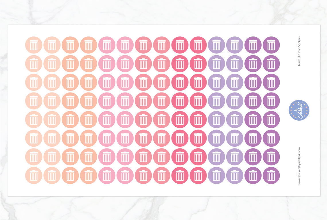 Trash Bin Icon Round Stickers - Raspberry