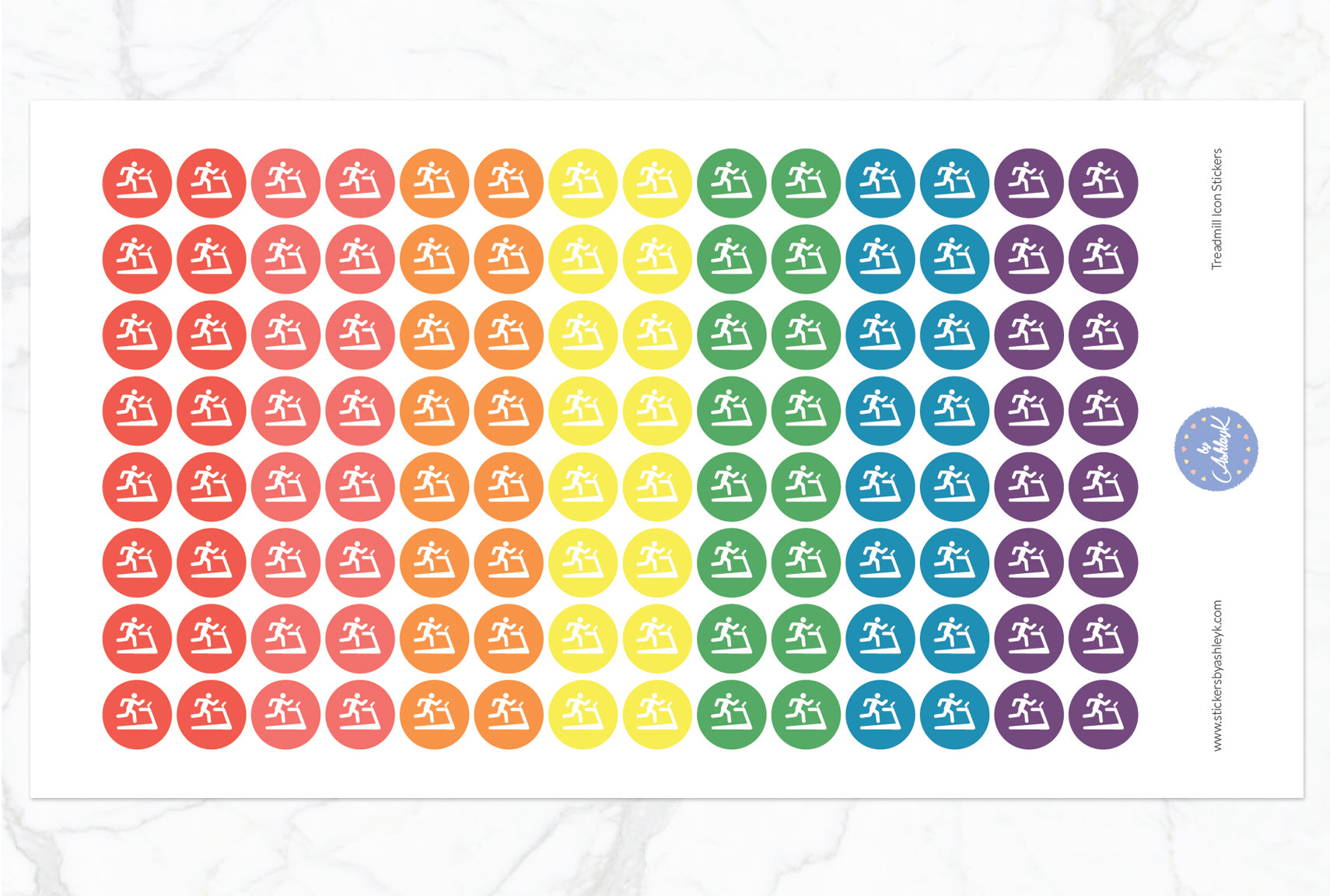 Treadmill Icon Round Stickers - Pastel Rainbow