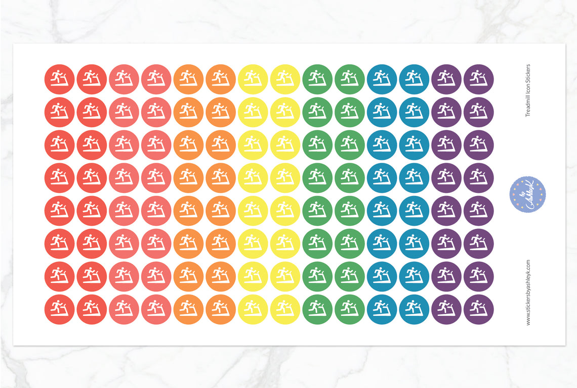 Treadmill Icon Round Stickers - Pastel Rainbow