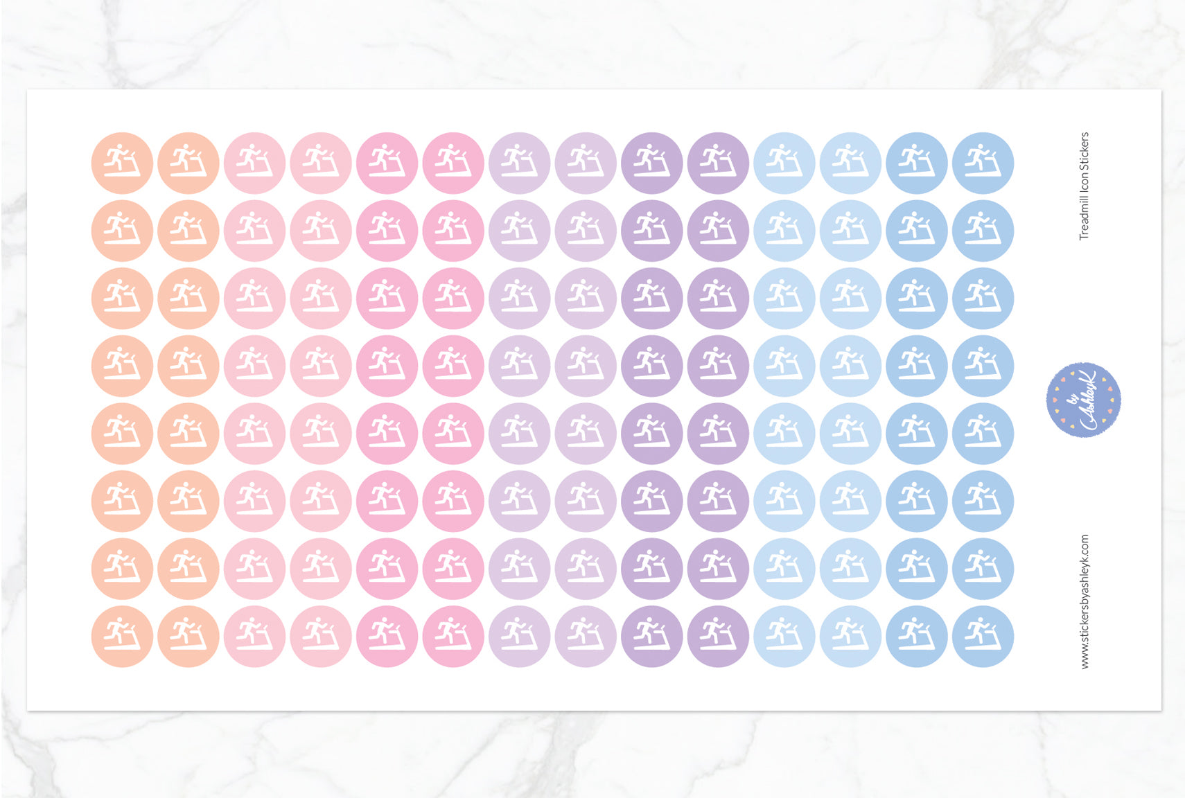 Treadmill Icon Round Stickers - Pastel Sunset