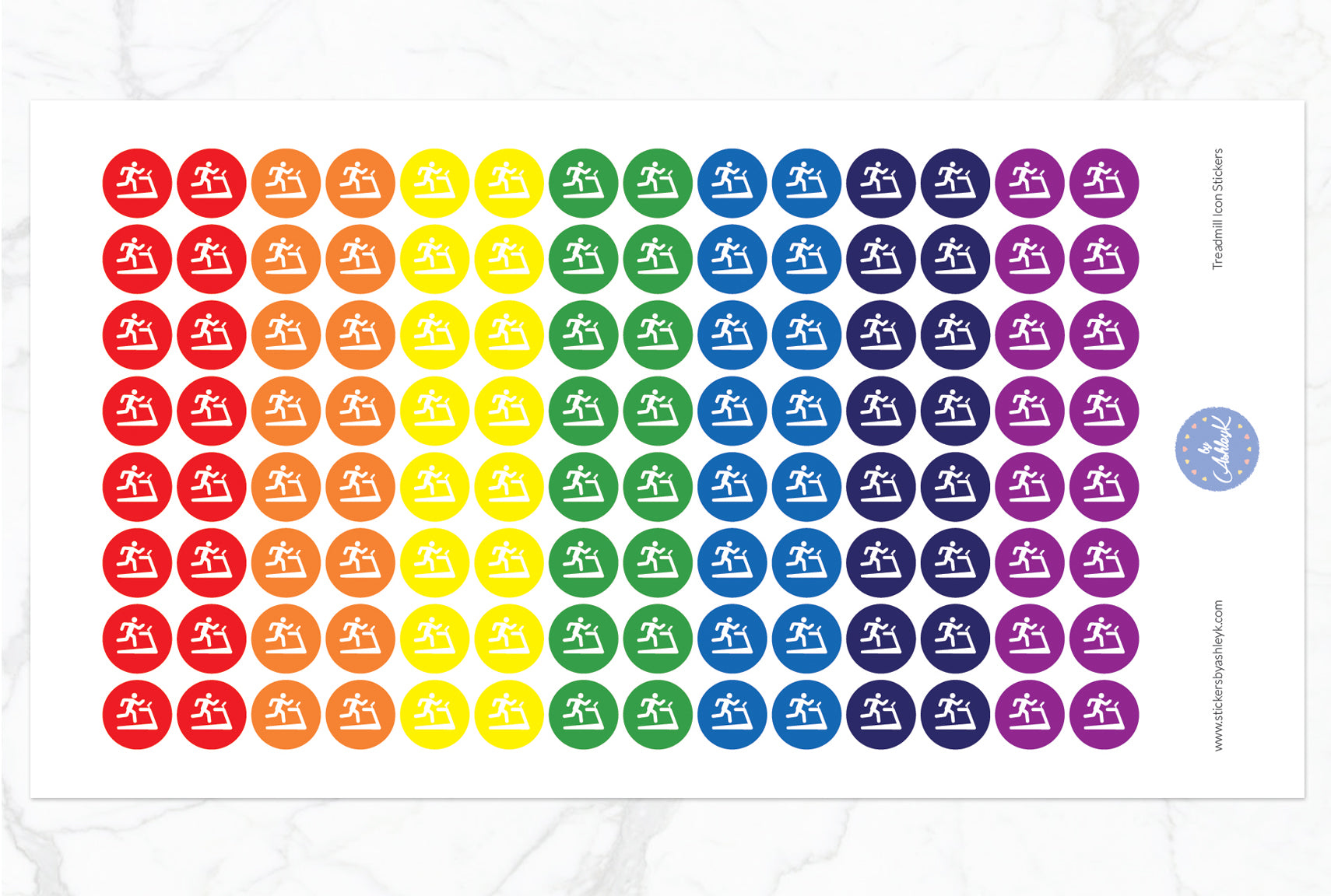 Treadmill Icon Round Stickers - Rainbow