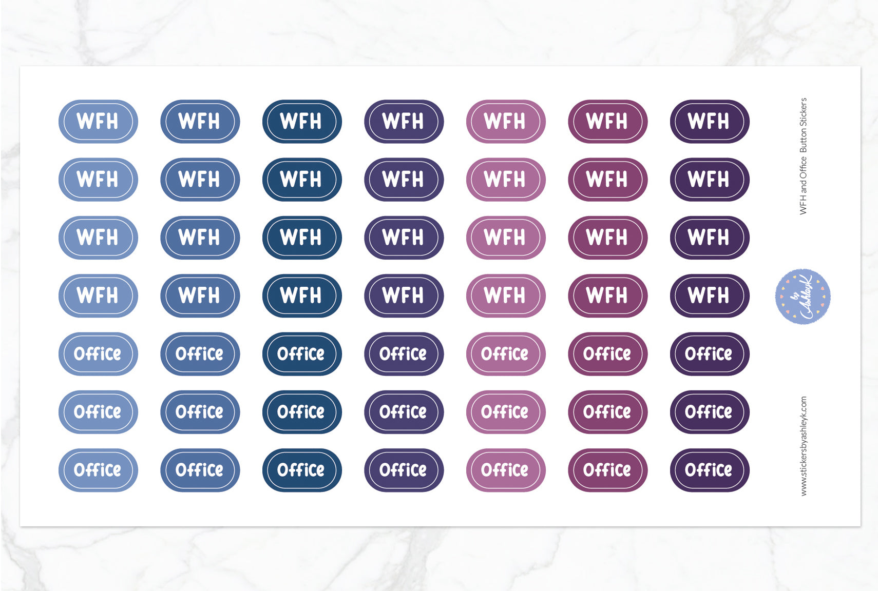 Work From Home and Office Button Stickers - Blueberry