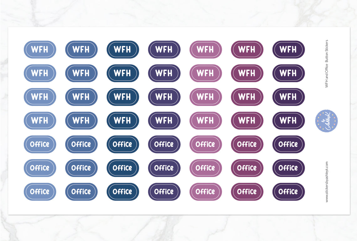Work From Home and Office Button Stickers - Blueberry