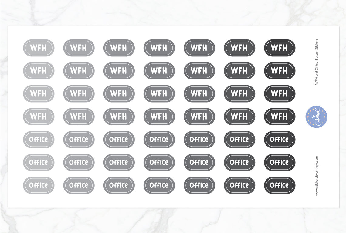Work From Home and Office Button Stickers - Monochrome