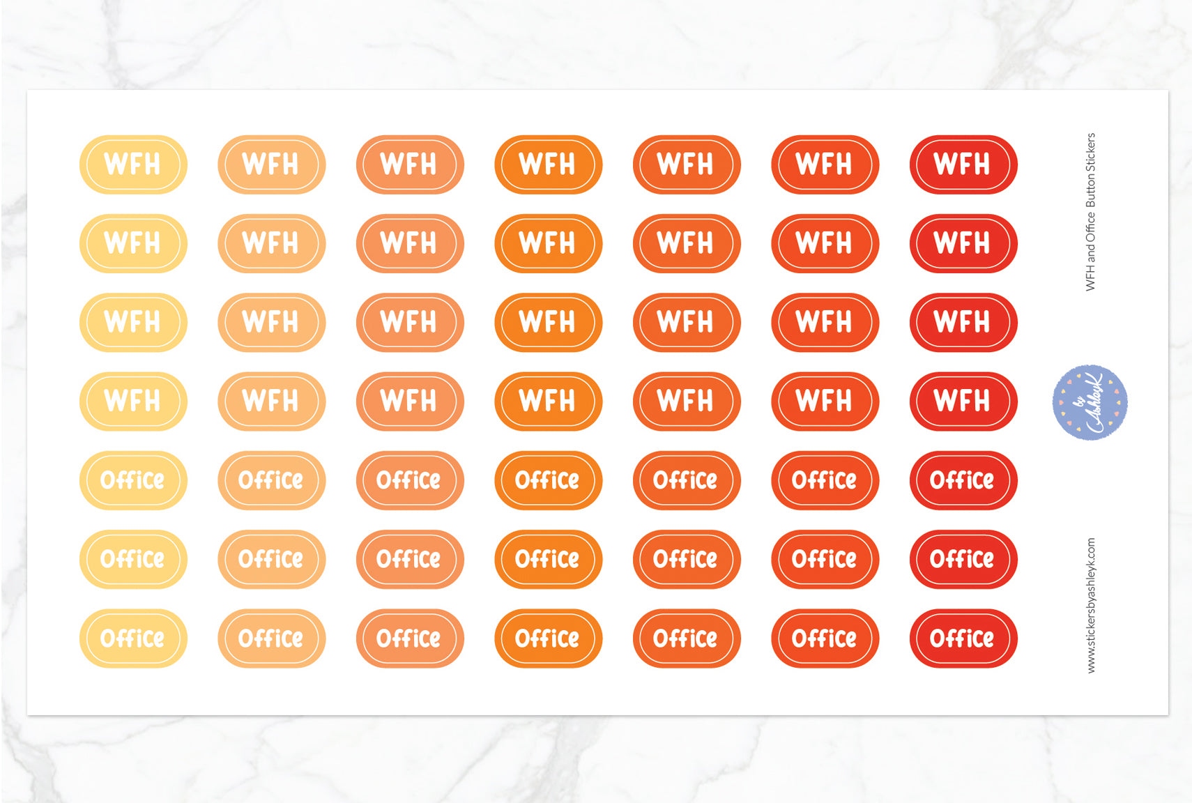 Work From Home and Office Button Stickers - Orange