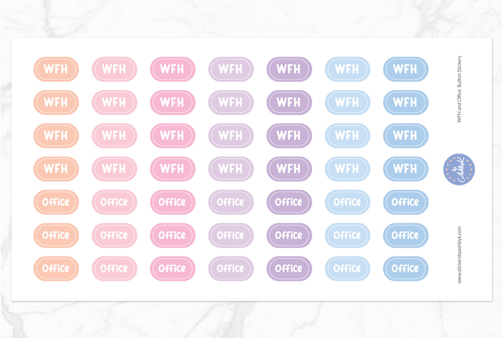 Work From Home and Office Button Stickers - Pastel Sunset