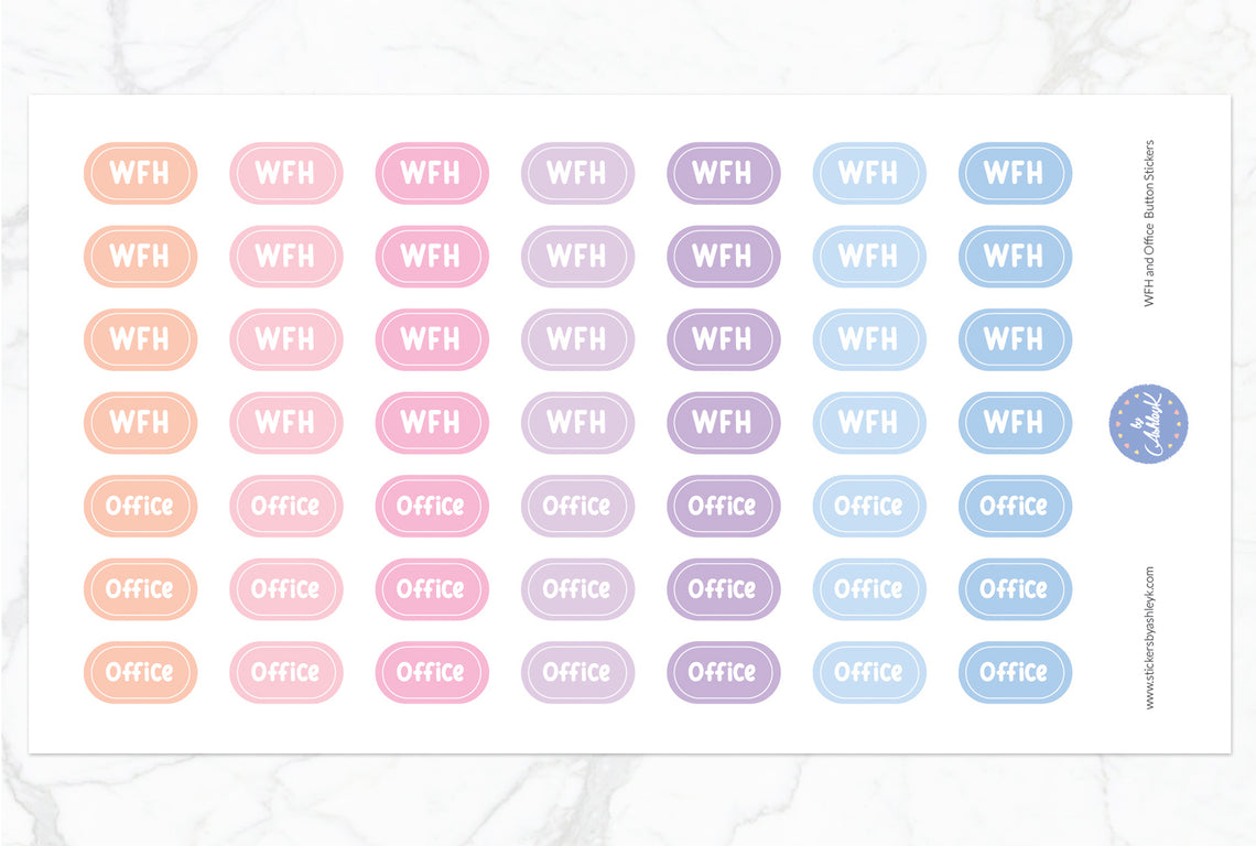 Work From Home and Office Button Stickers - Pastel Sunset