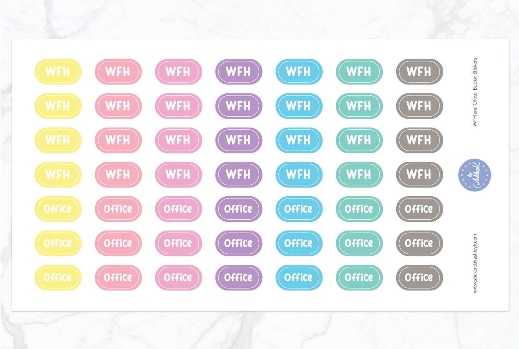 Work From Home and Office Button Stickers - Pastel