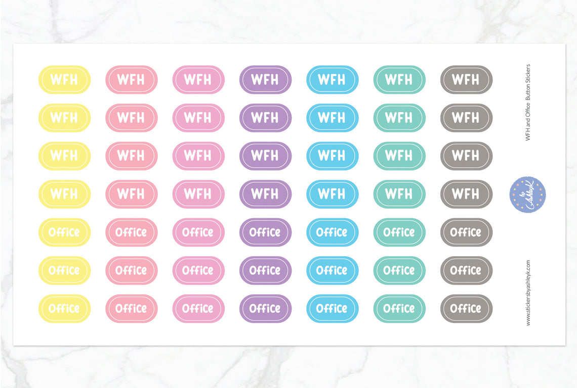 Work From Home and Office Button Stickers - Pastel