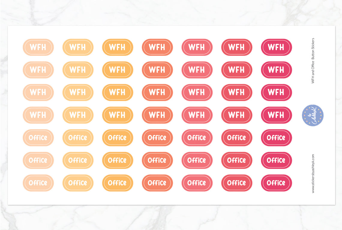 Work From Home and Office Button Stickers - Peach