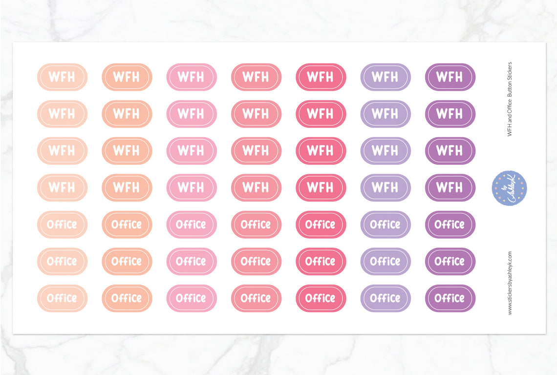 Work From Home and Office Button Stickers - Raspberry