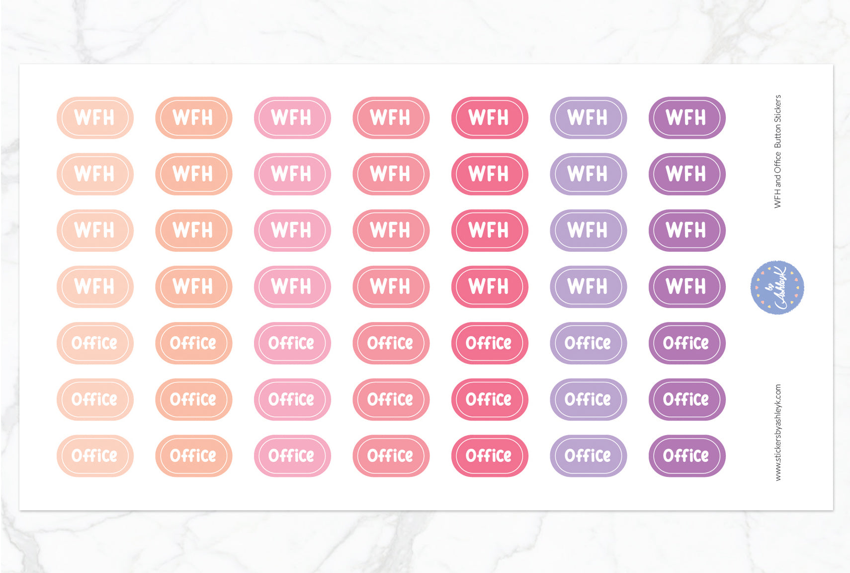 Work From Home and Office Button Stickers - Raspberry