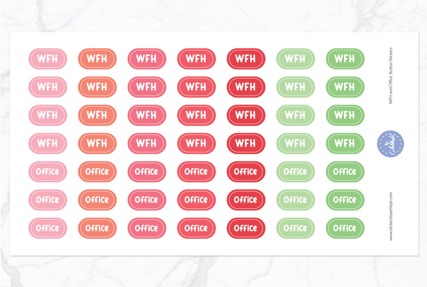 Work From Home and Office Button Stickers - Strawberry