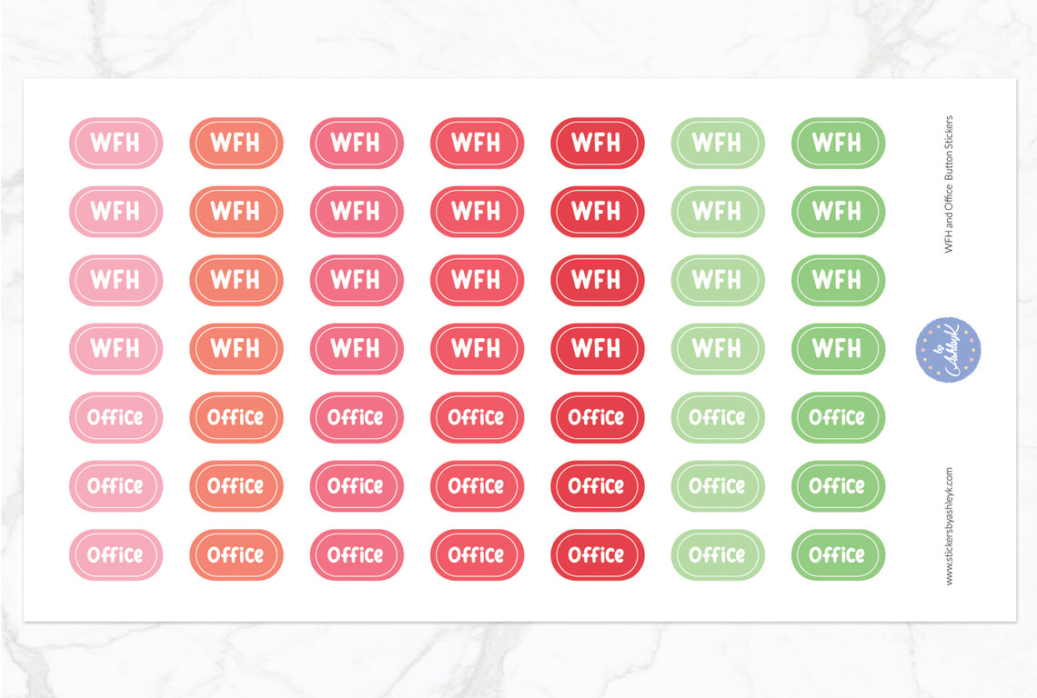 Work From Home and Office Button Stickers - Strawberry