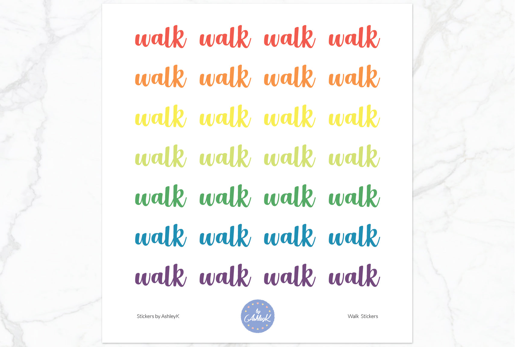 Walk Lettering Stickers - Pastel Rainbow
