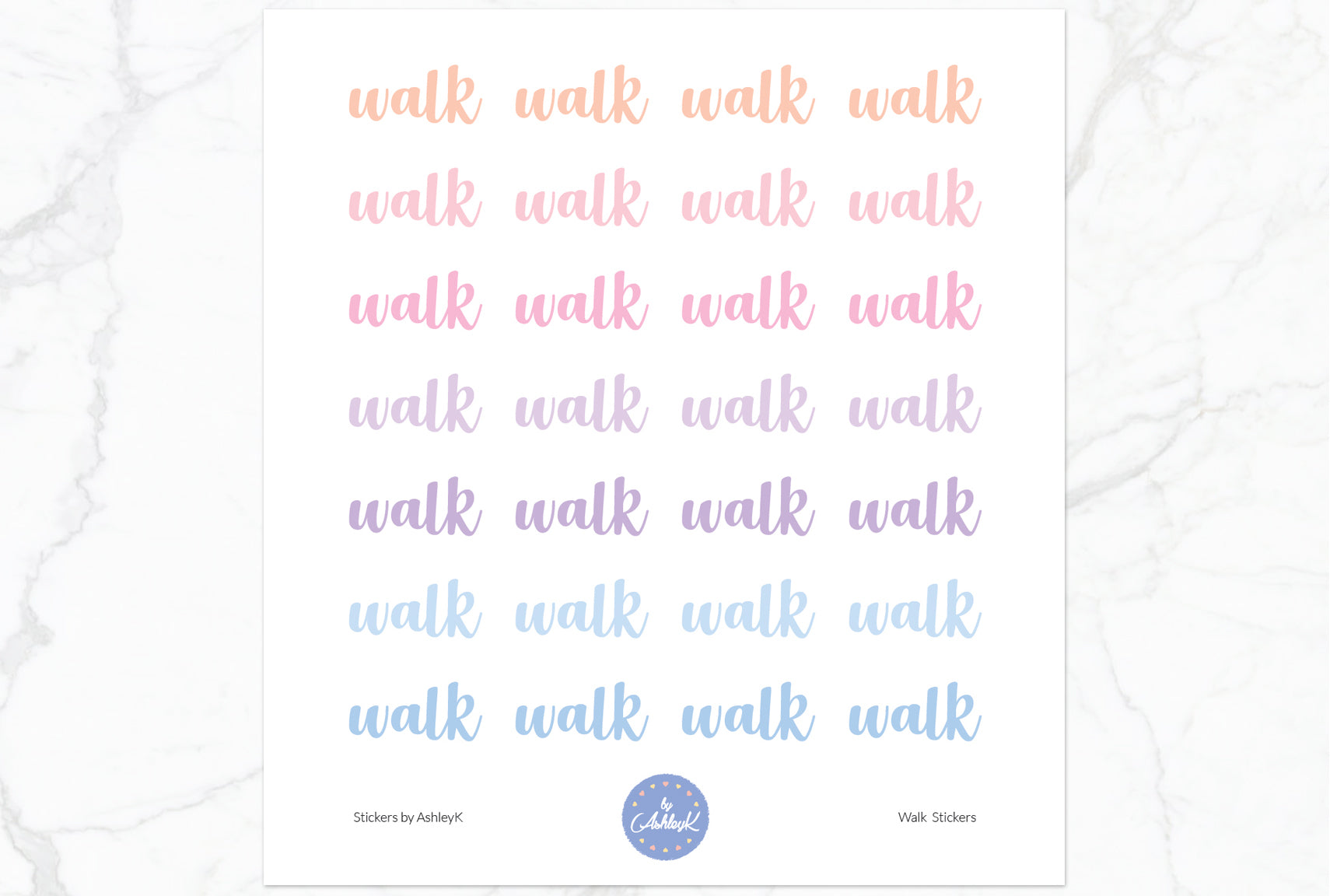 Walk Lettering Stickers - Pastel Sunset