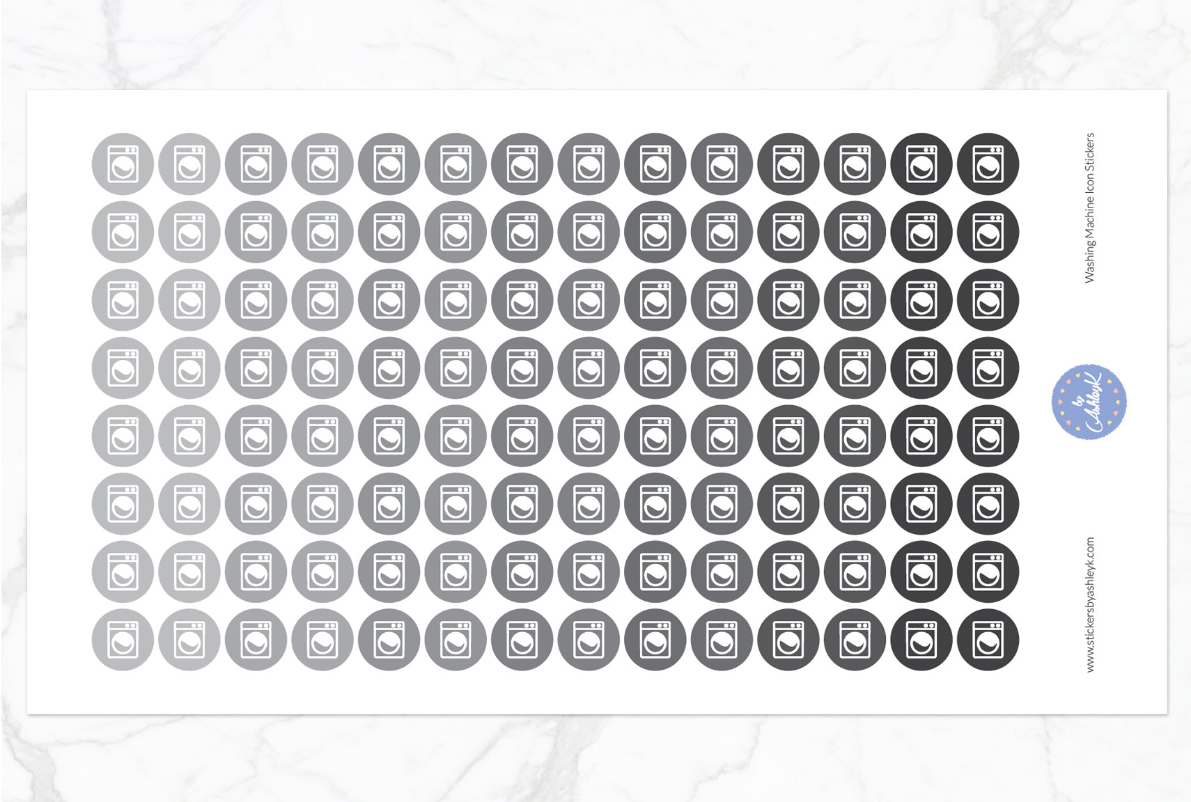 Washing Machine Icon Round Stickers - Monochrome