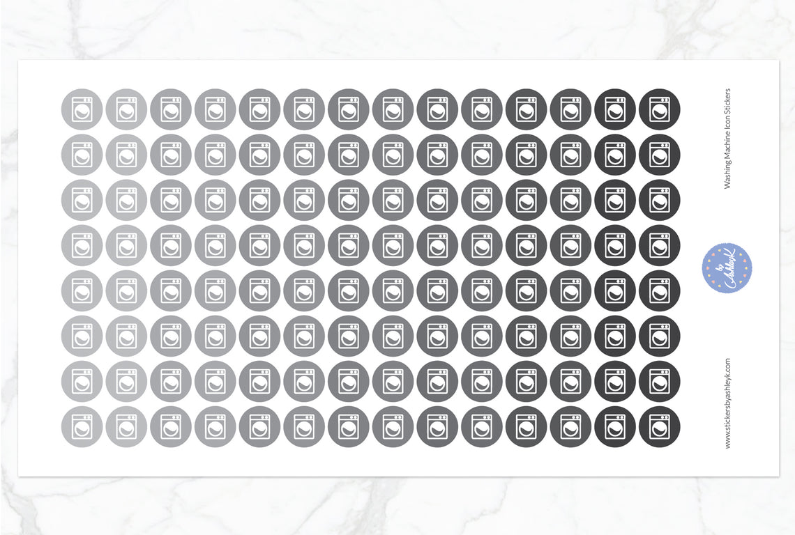 Washing Machine Icon Round Stickers - Monochrome
