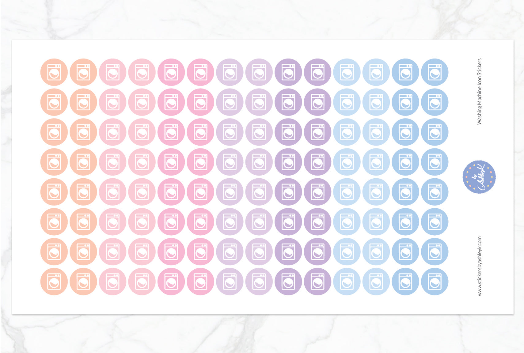 Washing Machine Icon Round Stickers - Pastel Sunset