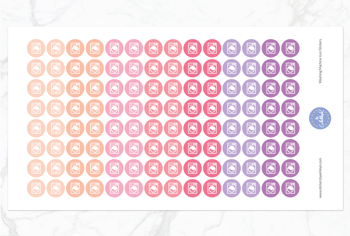 Washing Machine Icon Round Stickers - Raspberry