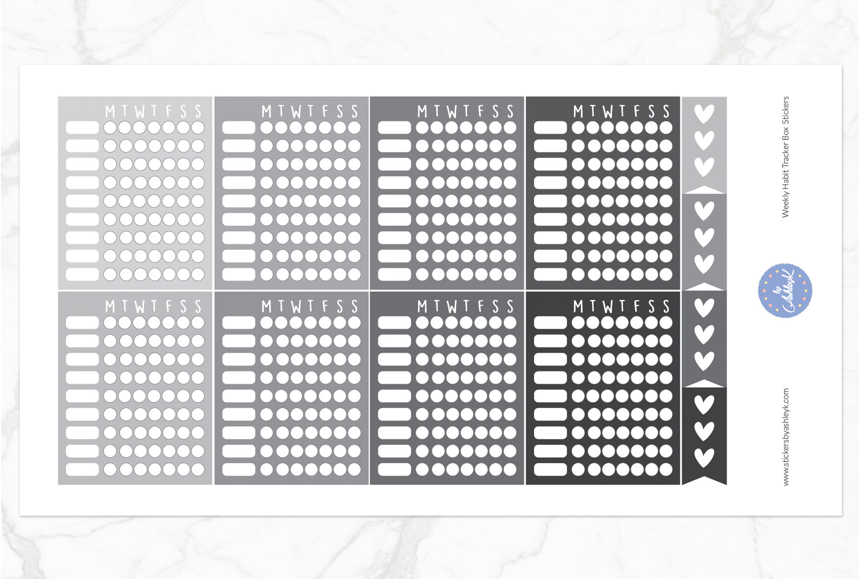 Weekly Habit Tracker Box Stickers - Monochrome