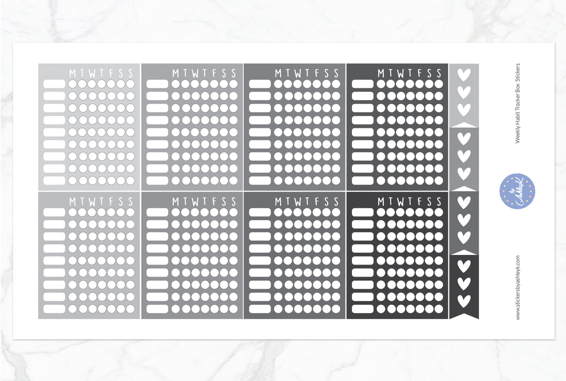 Weekly Habit Tracker Box Stickers - Monochrome