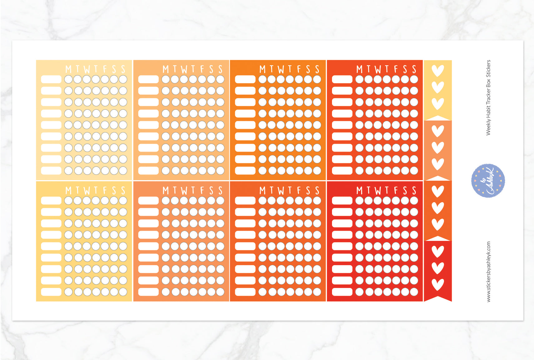 Weekly Habit Tracker Box Stickers - Orange