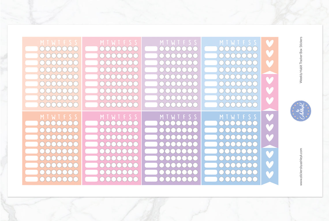 Weekly Habit Tracker Box Stickers - Pastel Sunset