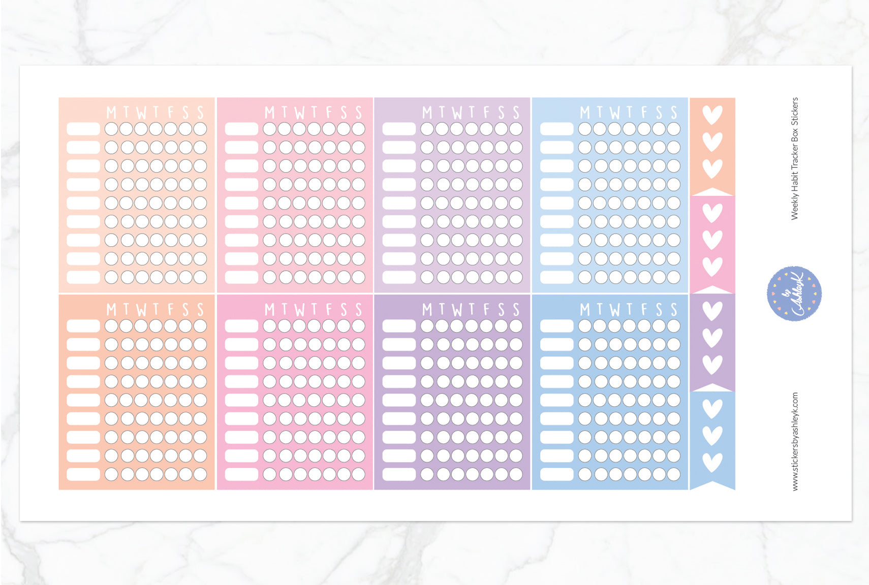 Weekly Habit Tracker Box Stickers - Pastel Sunset