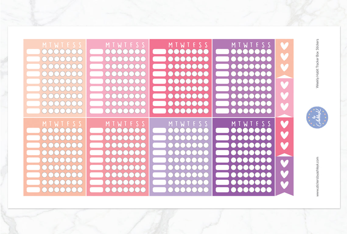Weekly Habit Tracker Box Stickers - Raspberry