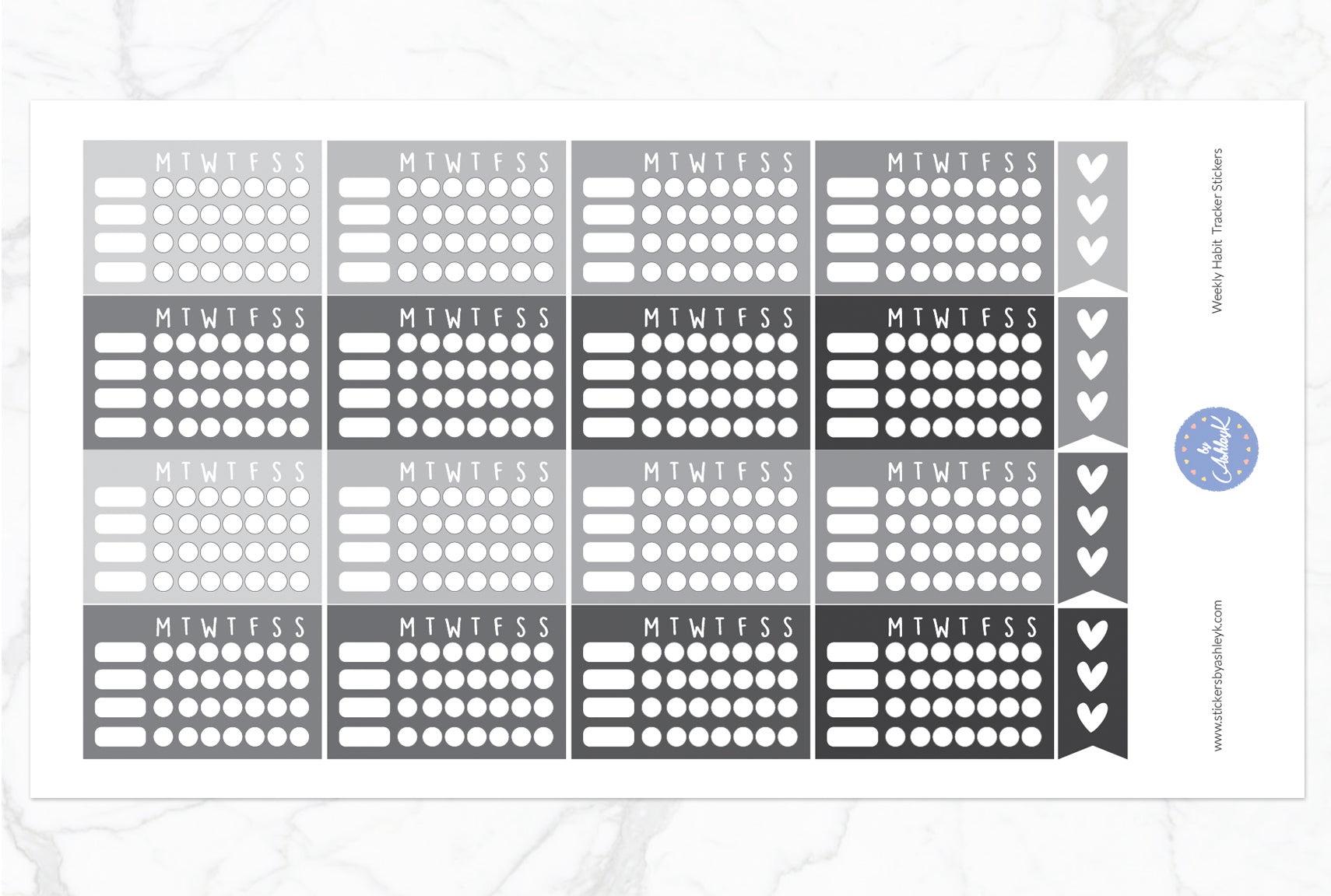 Weekly Habit Tracker Stickers - Monochrome