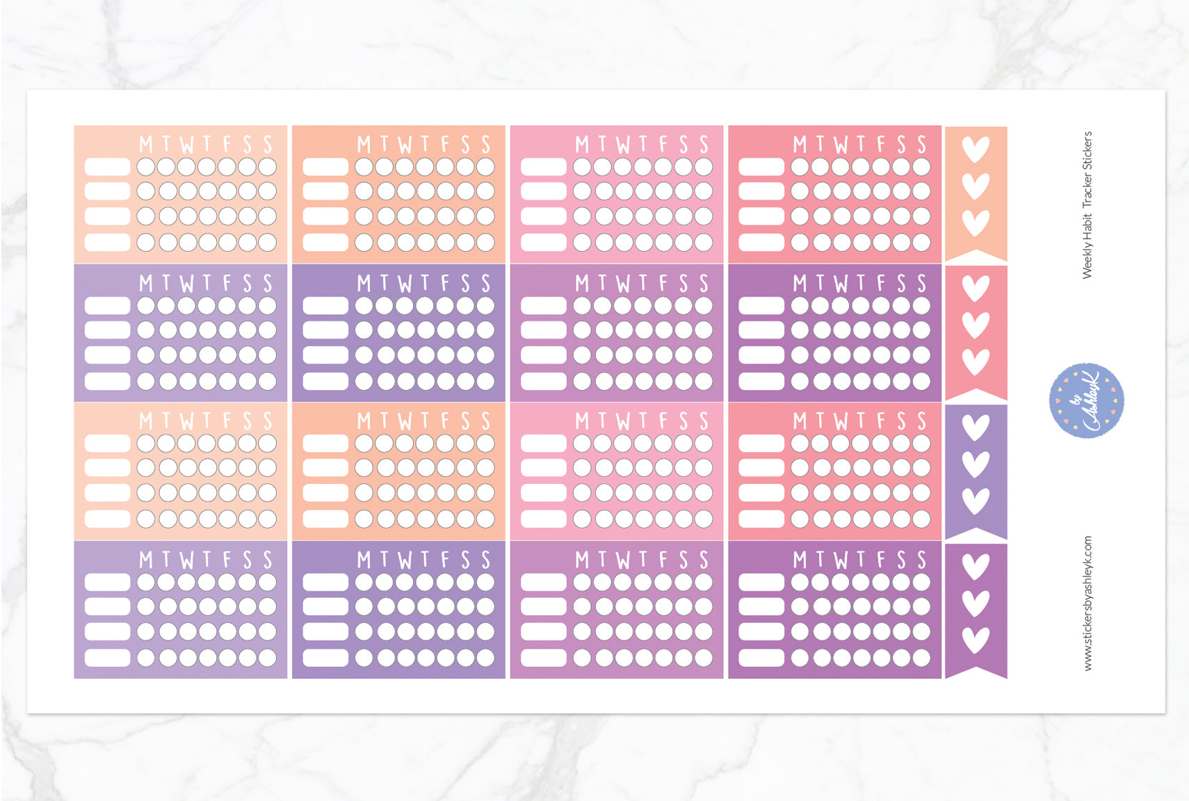 Weekly Habit Tracker Stickers - Raspberry