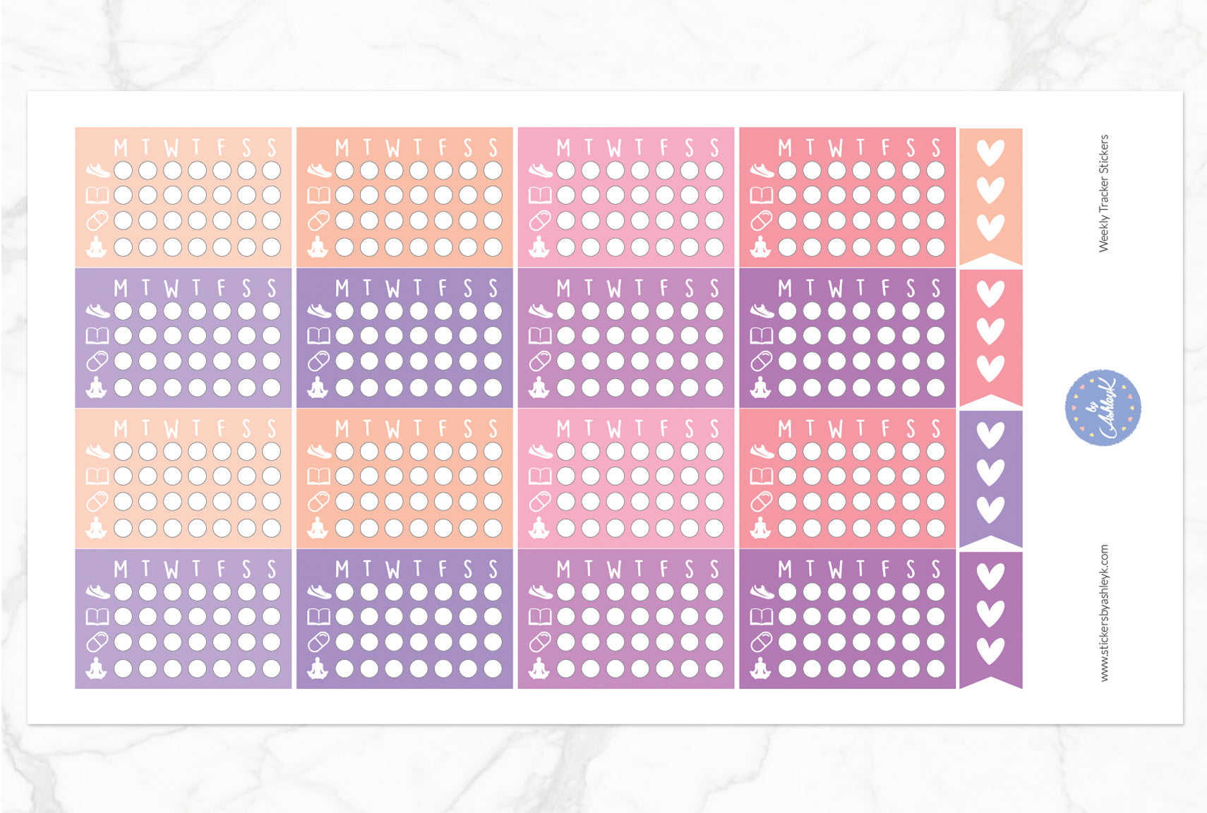 Weekly Tracker Stickers - Raspberry