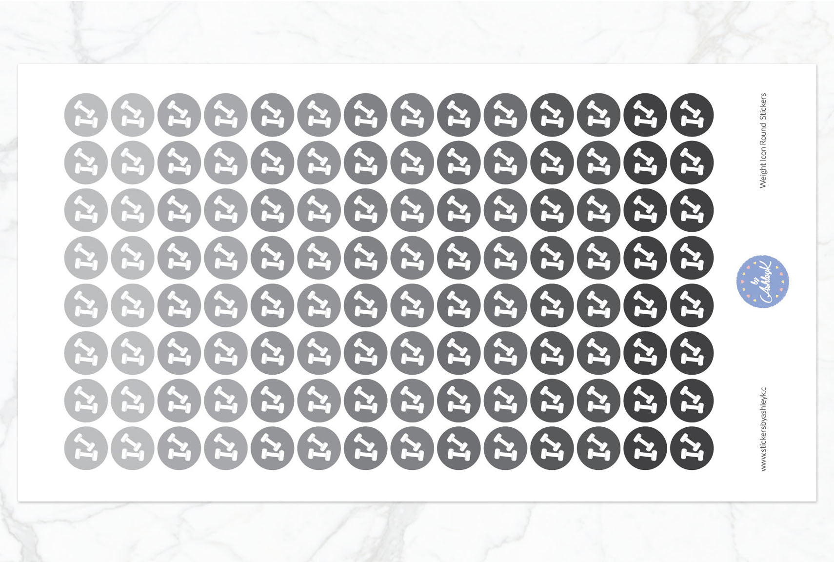 Weights Icon Round Stickers - Monochrome