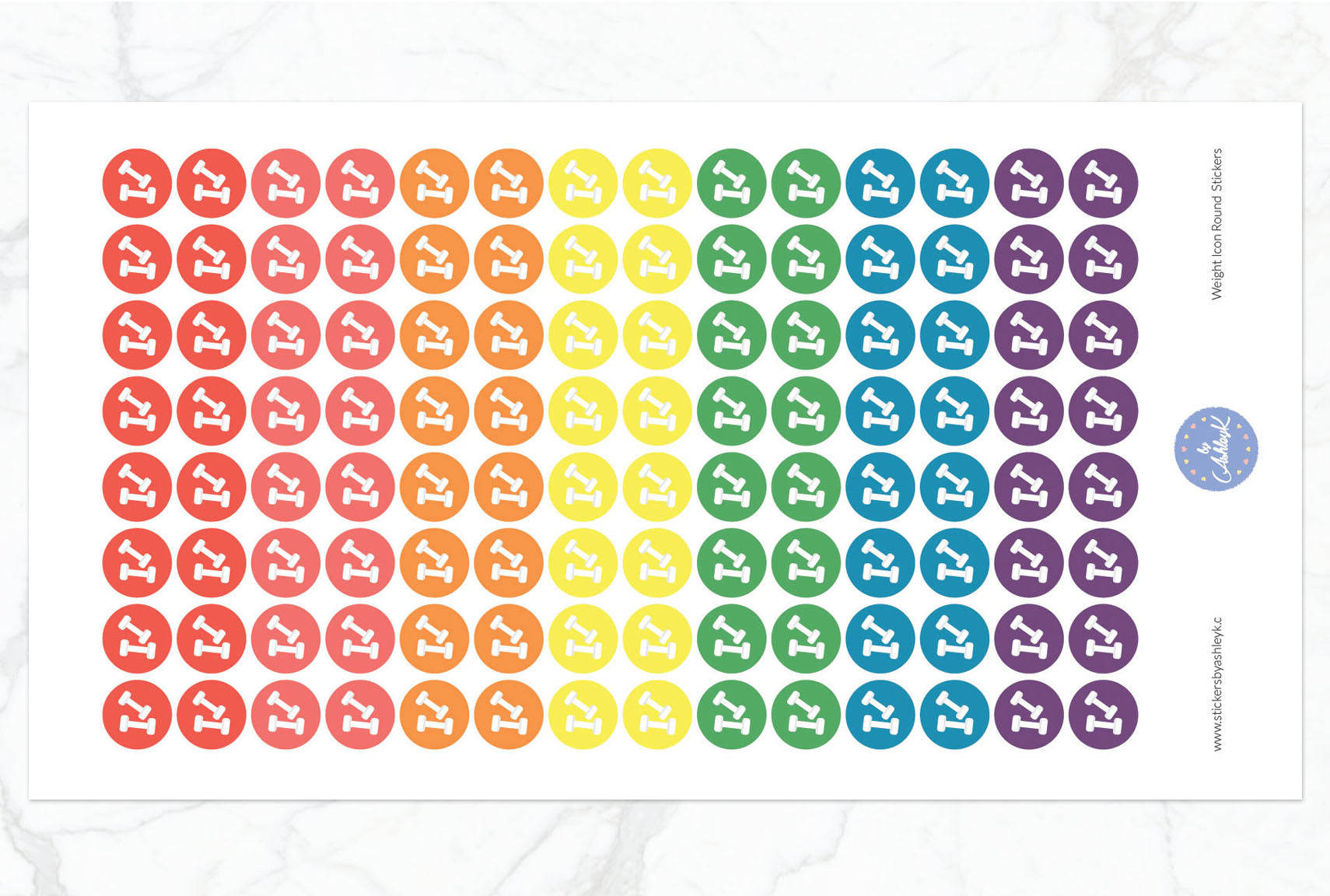 Weights Icon Round Stickers - Pastel Rainbow