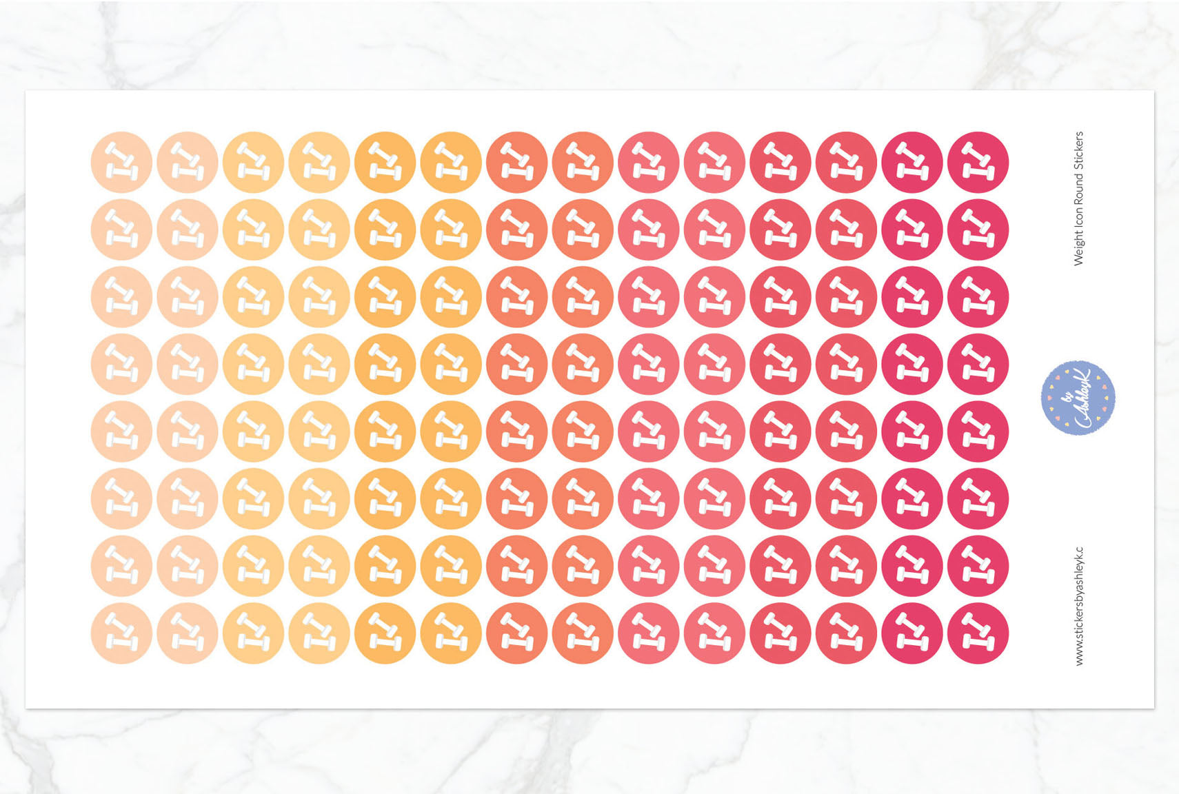 Weights Icon Round Stickers - Peach