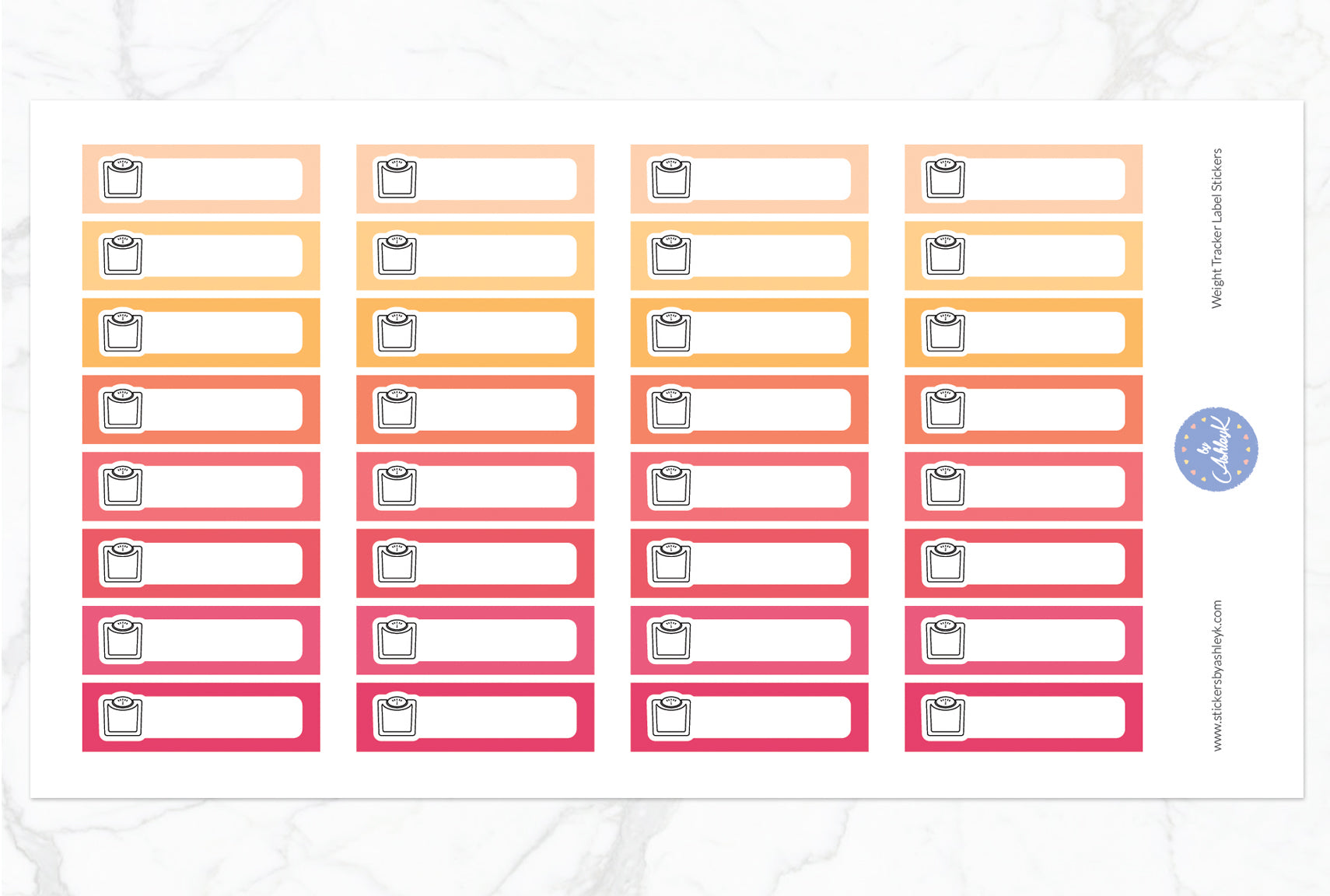 Weight Tracker Label Stickers - Peach