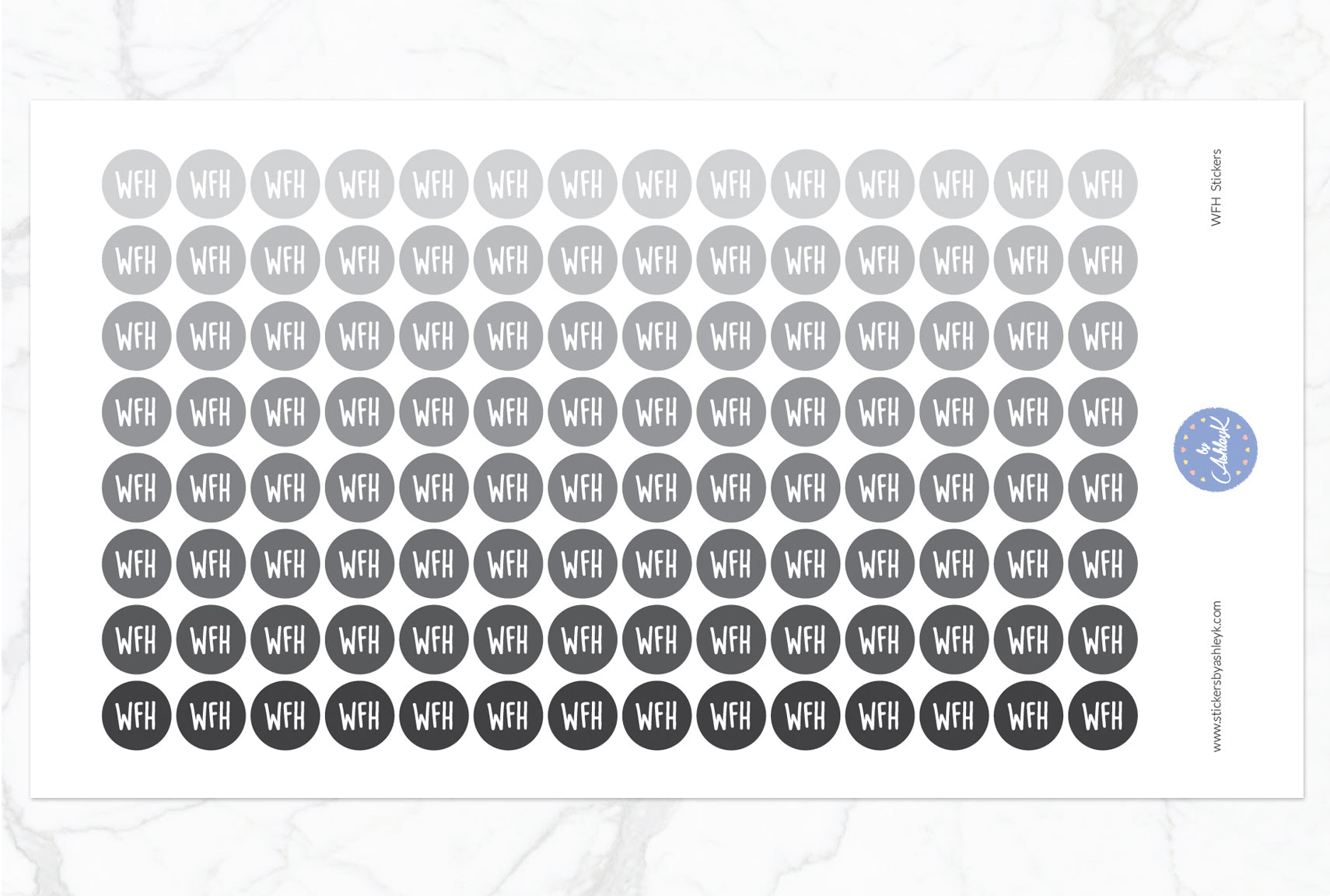 Work From Home Round Stickers - Monochrome