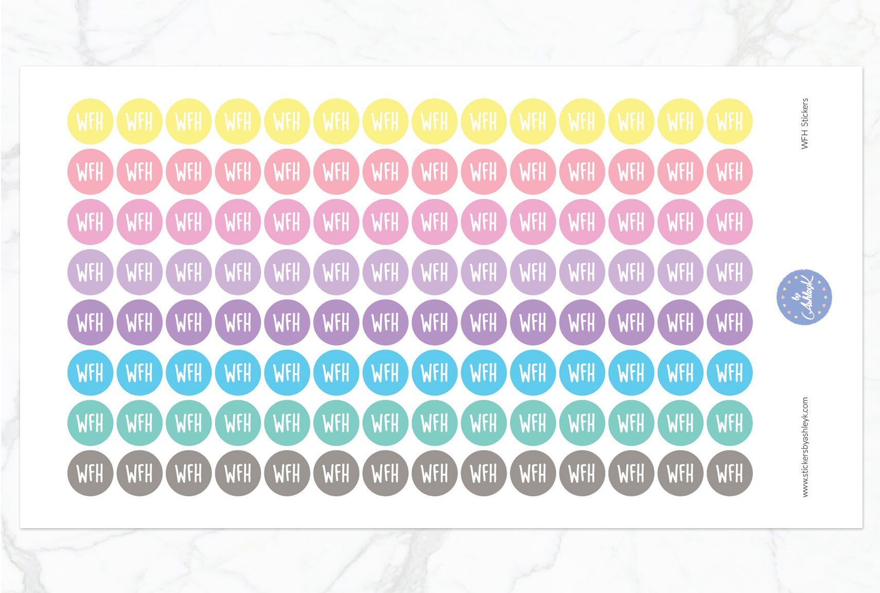 Work From Home Round Stickers - Pastel