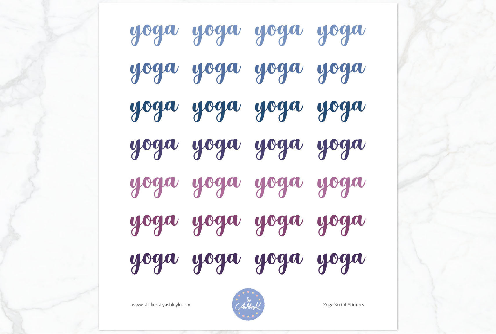 Yoga Script Stickers - Blueberry