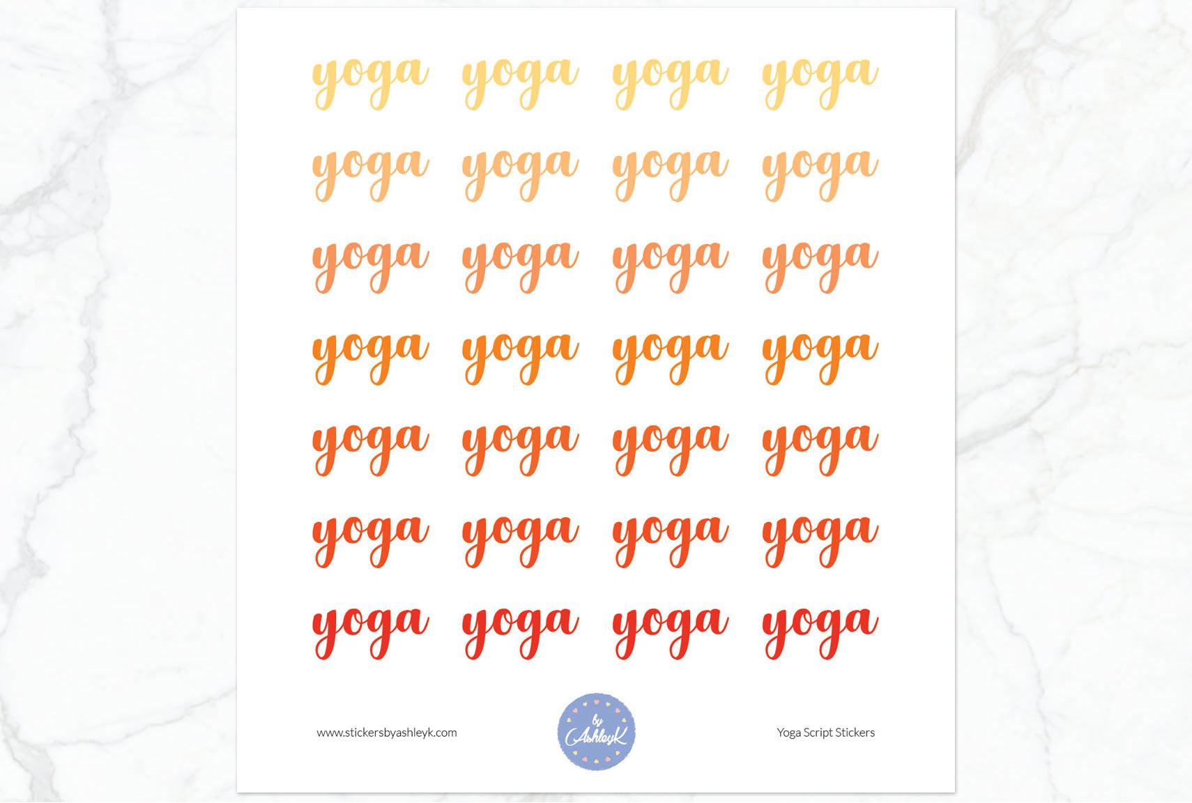 Yoga Script Stickers - Orange