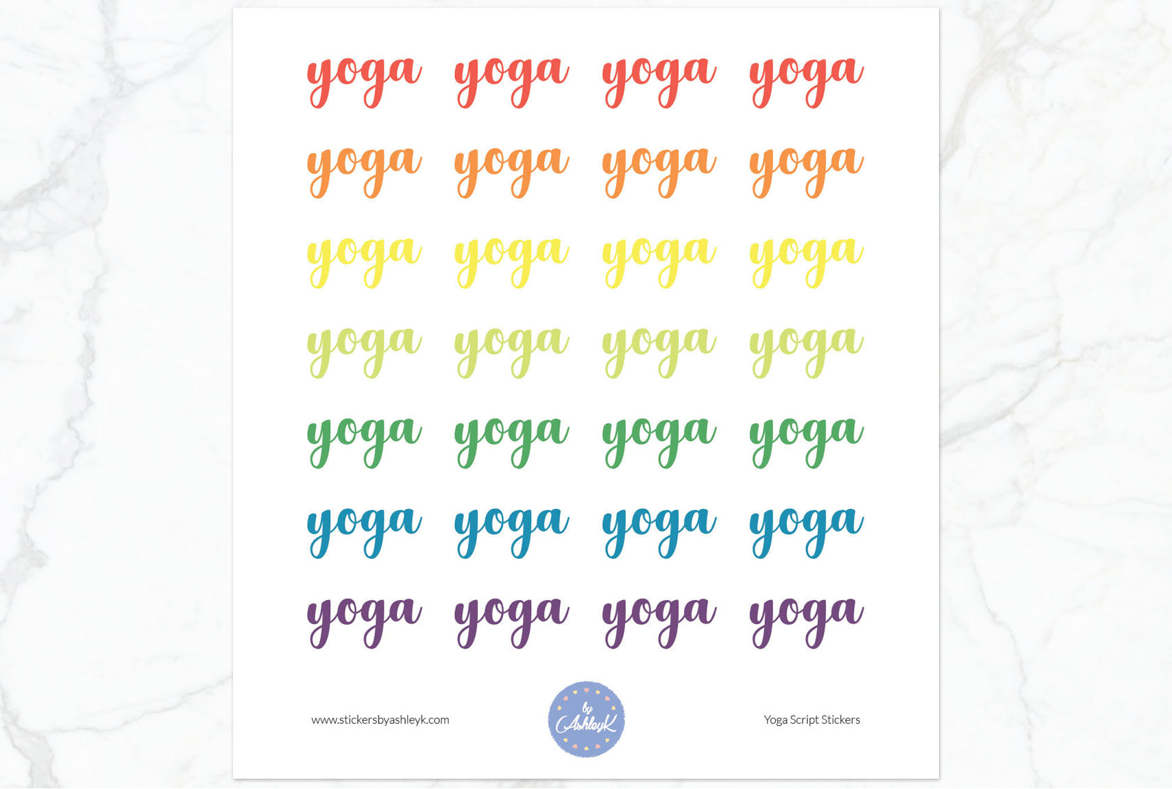 Yoga Script Stickers - Pastel Rainbow