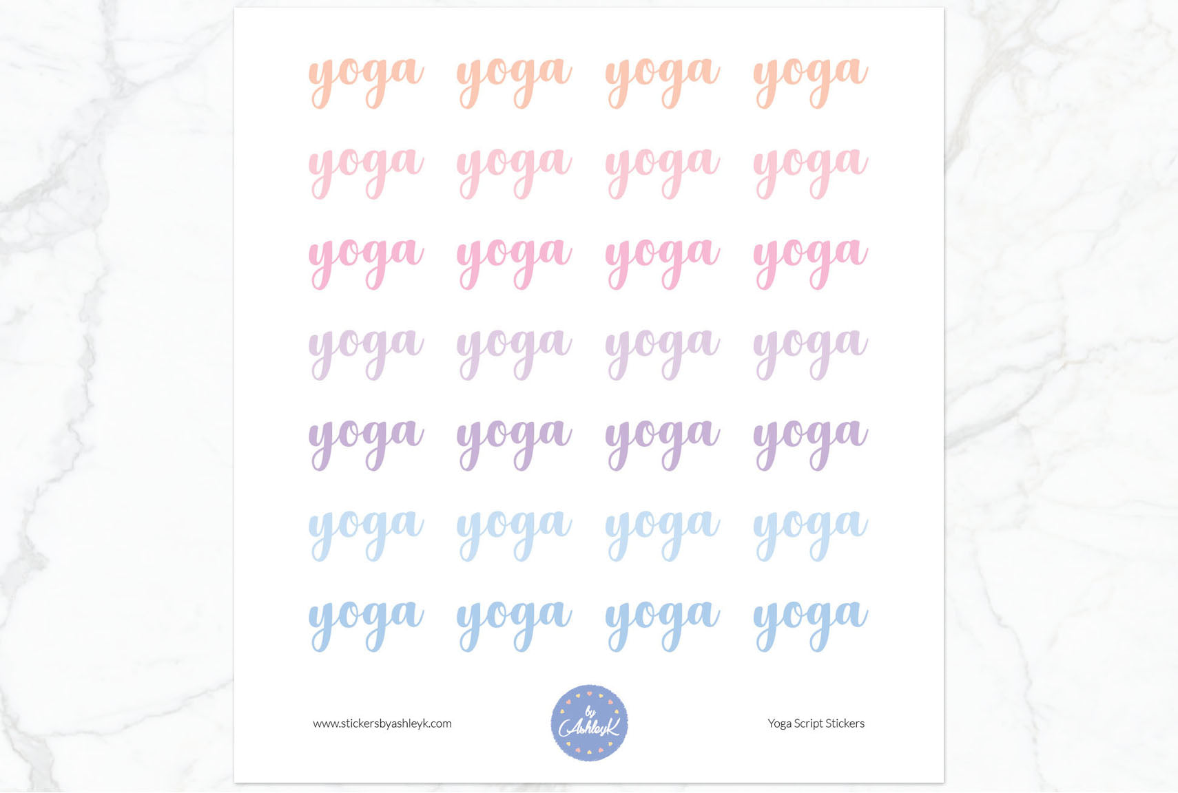 Yoga Script Stickers - Pastel Sunset
