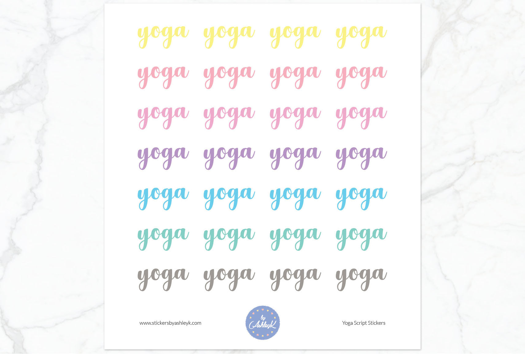 Yoga Script Stickers - Pastel