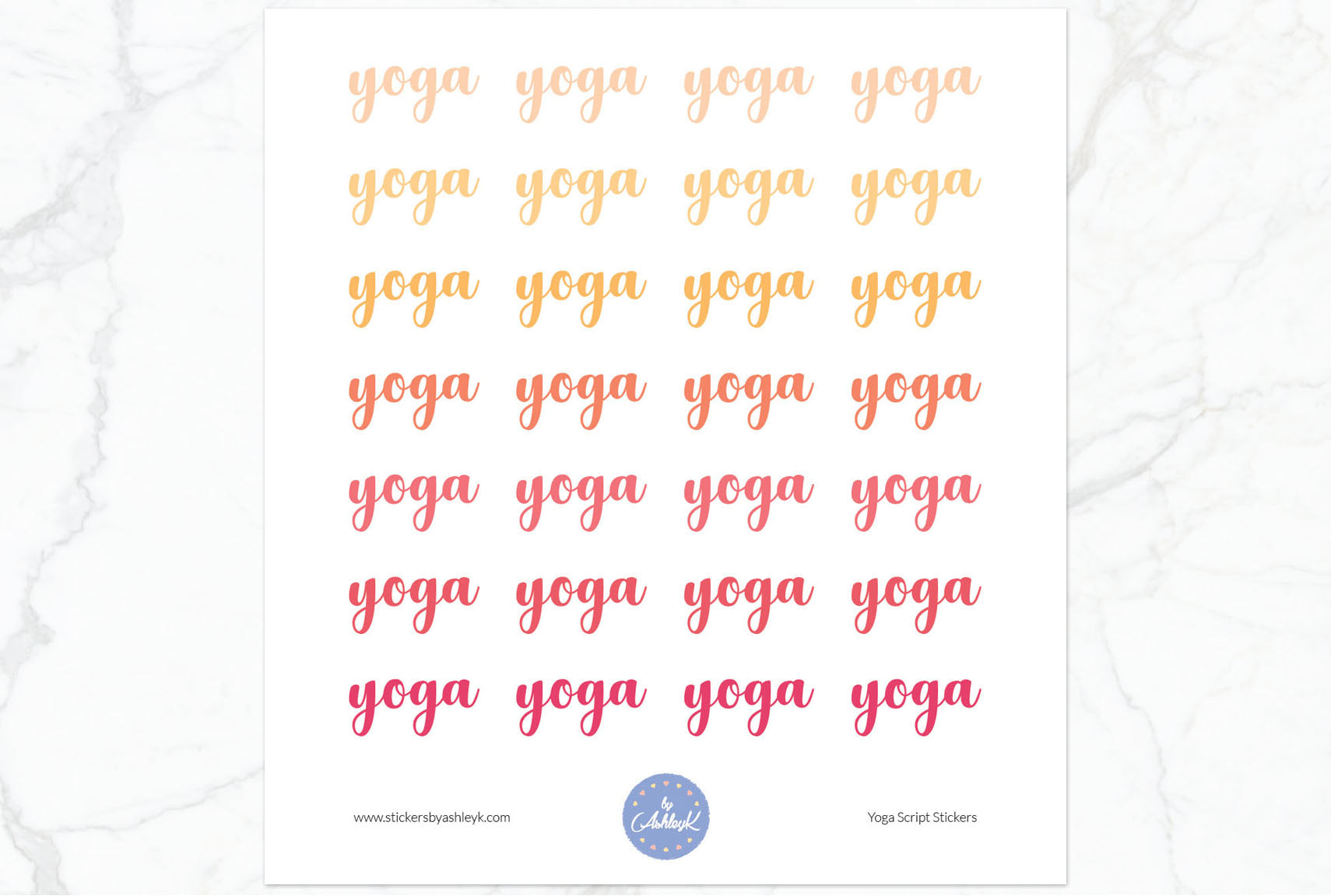 Yoga Script Stickers - Peach