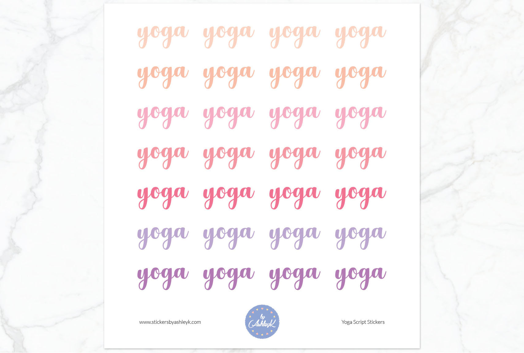 Yoga Script Stickers - Raspberry