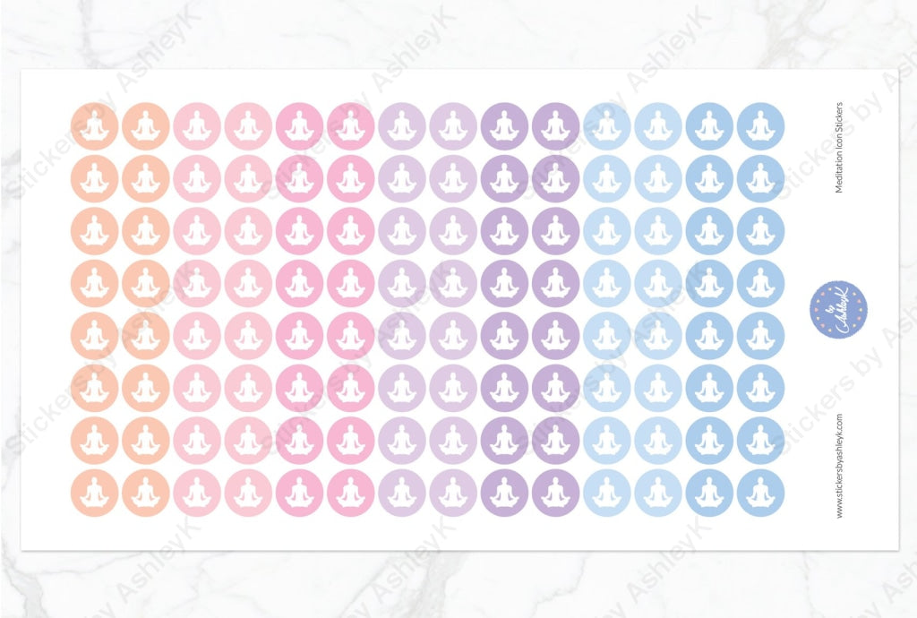 Meditation Icon Round Stickers - Pastel Sunset