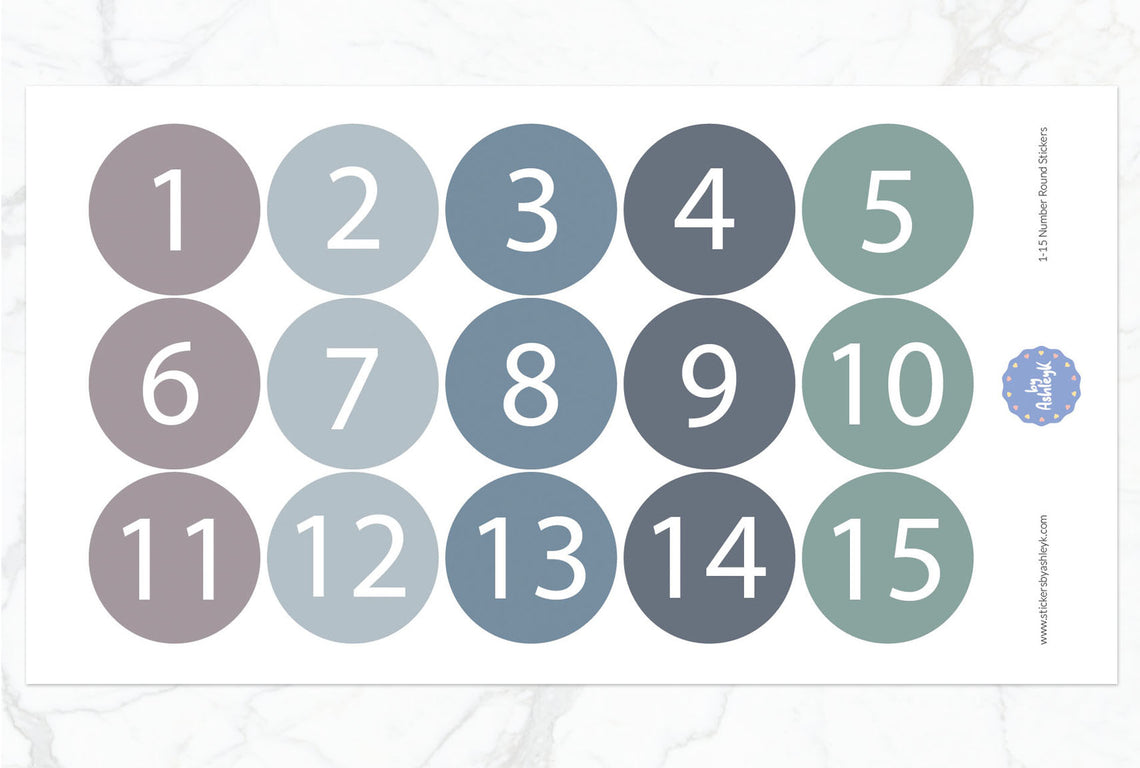 1—15 Numbers Round Stickers - Modern Neutral