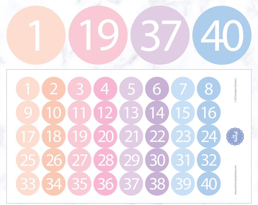 1-40 Numbers Round Stickers